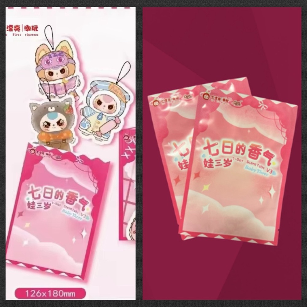 2 BLIND PACKS Baby Three 7-day scent tabs V3 Car Air freshener unopened surprise